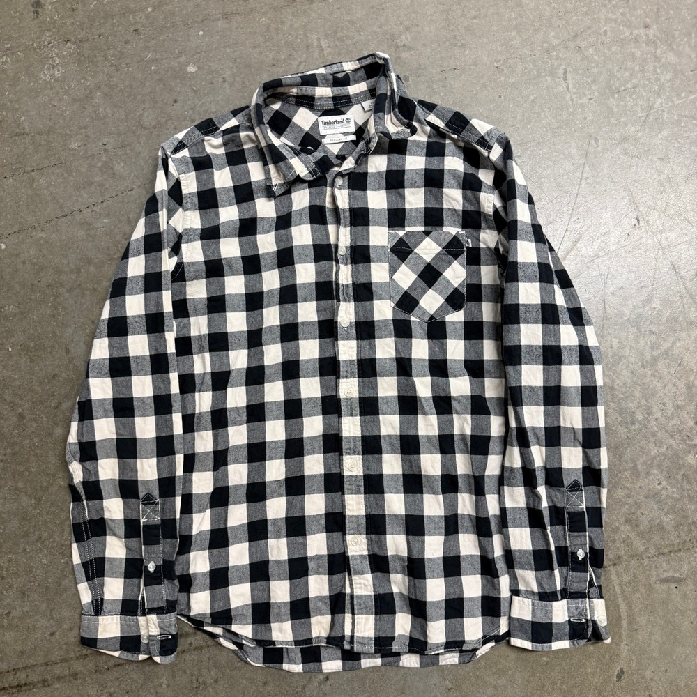 Timberland Buffalo Plaid Flannel Shirt Black White Long Sleeve Regular Fit Large